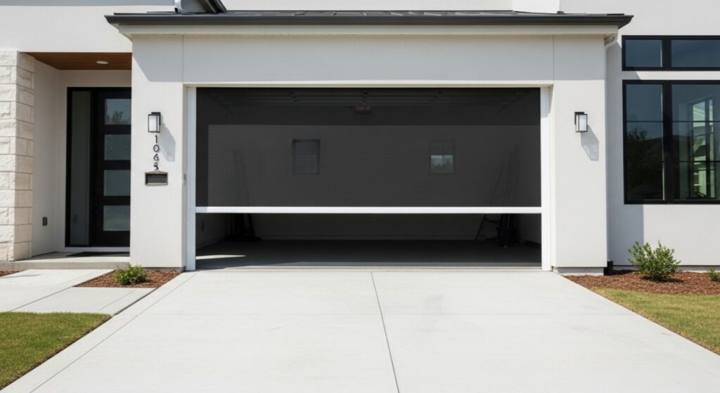 Modern garage door screen installation in Melbourne FL providing UV resistance and smooth-glide operation by Miller & Miller Services LLC.